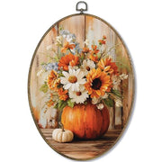 Fewgb Fall Pumpkin Autumn Floral Pictures Oval Wall Art Decor Framed 9x12