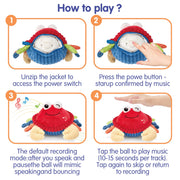 hahaland Baby 6+ Months Tummy Time Musical Bouncing Crab Crawling Toy | 48 Songs & Recording Function, Dancing Moving Jumping Baby Toy, USB Rechargeable Plush Crab Toy for Babies 6 9 12 Months
