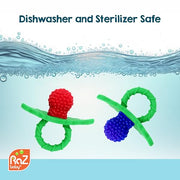 RaZbaby RaZberry Silicone Baby Teether Toy - Berrybumps Soothe Babies Sore Gums - Infant Teething Toy - Hands Free Design - BPA Free - Easy-to-Hold Design - Teething Relief Pacifier - Fruit Shape/Red