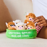 Emotional Support Highland Cows, Cuddly Stuffed Animals by Relatable | Plushies and Cute Stuff, Halloween Toys & Gifts for All Ages, Includes 5 Toys with Carrying Basket