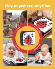 Infinno High Contrast Baby Book, Black and White, Tummy Time Mirror Toy | Newborn visual stimulation 0-6 months, Montessori sensory play, soft crinkle pages, folds flat,stands on a baby gym mat