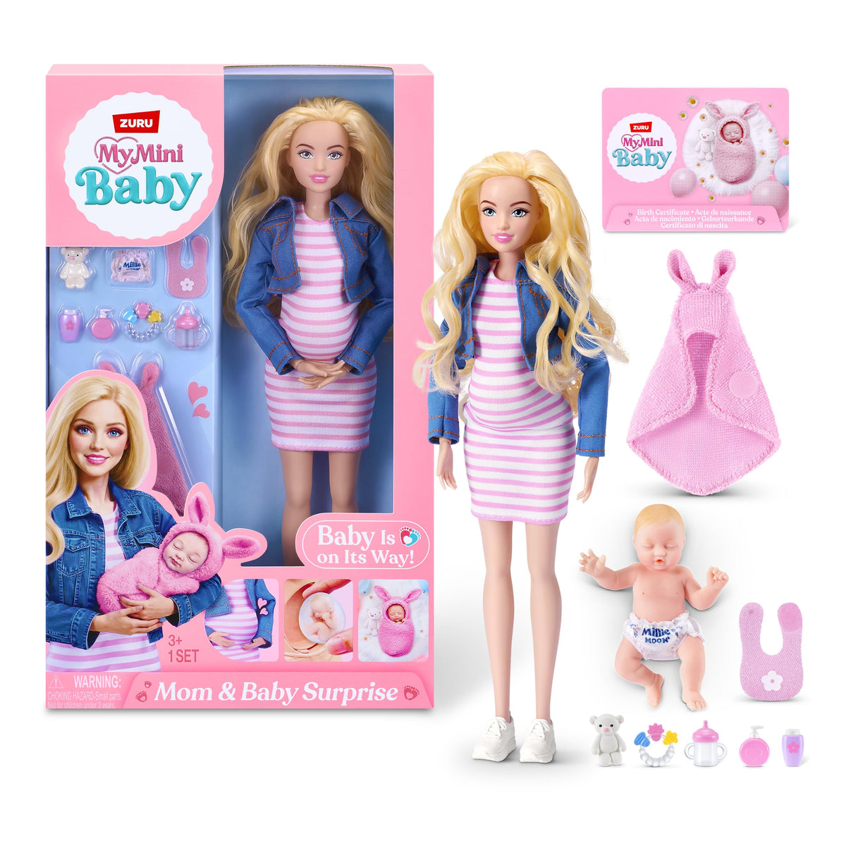 MY MINI Mom & Baby Surprise (Brittany) By ZURU | mini pregnancy doll toy with newborn baby accessories, realistic nurturing play, collect all 3, play & display, kids gifts