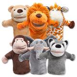 JOYIN 6Pcs Kids Hand Puppet Set with Working Mouth, Plush Toy Includes Elephant, Giraffe, Lion, Bear, Raccoon and Monkey for Show Theater, Stuffed Animals, Kids Toys for Girls & Boys